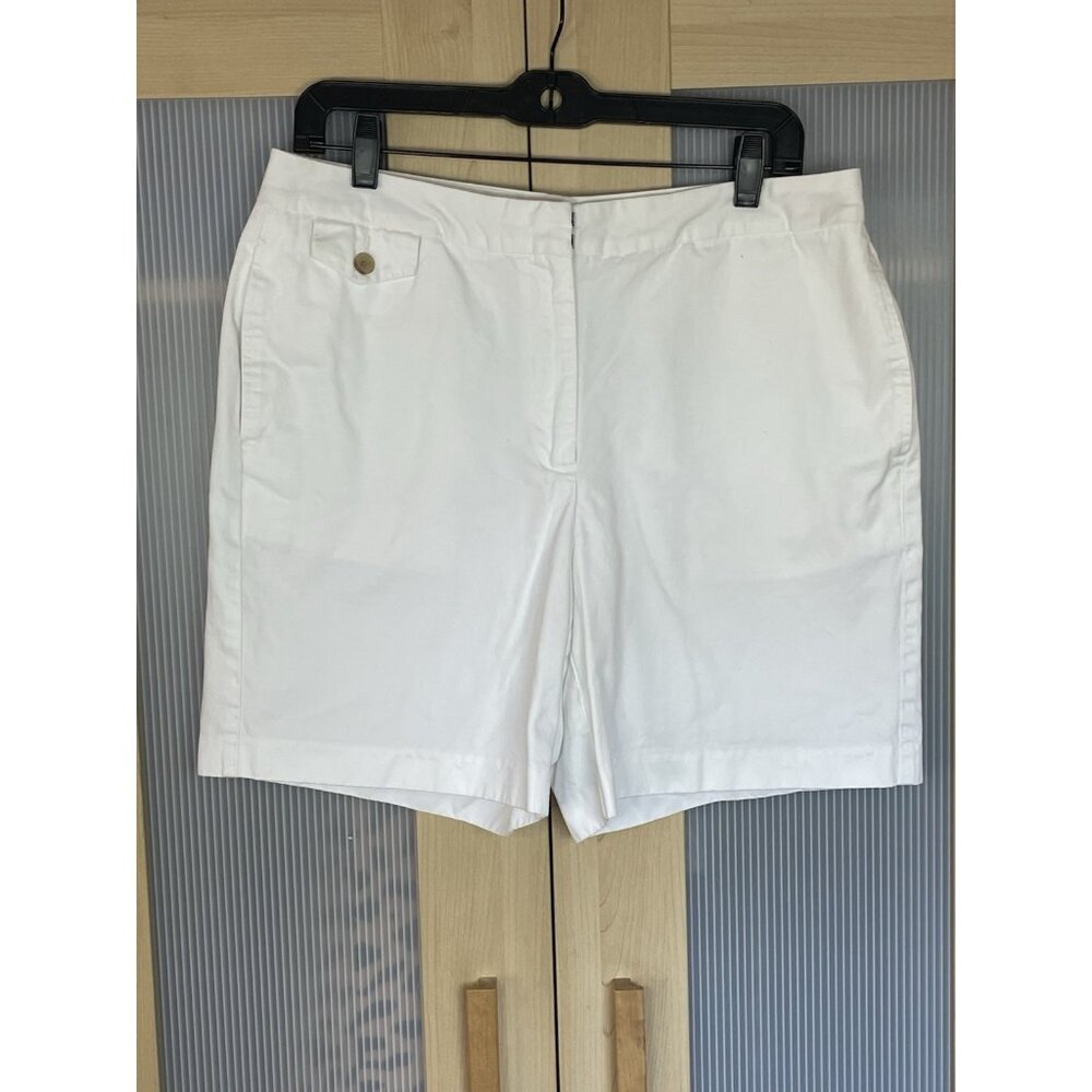 Lands’ End Shorts Womens 12 Cotton White Preppy Coastal Nautical Casual Beach